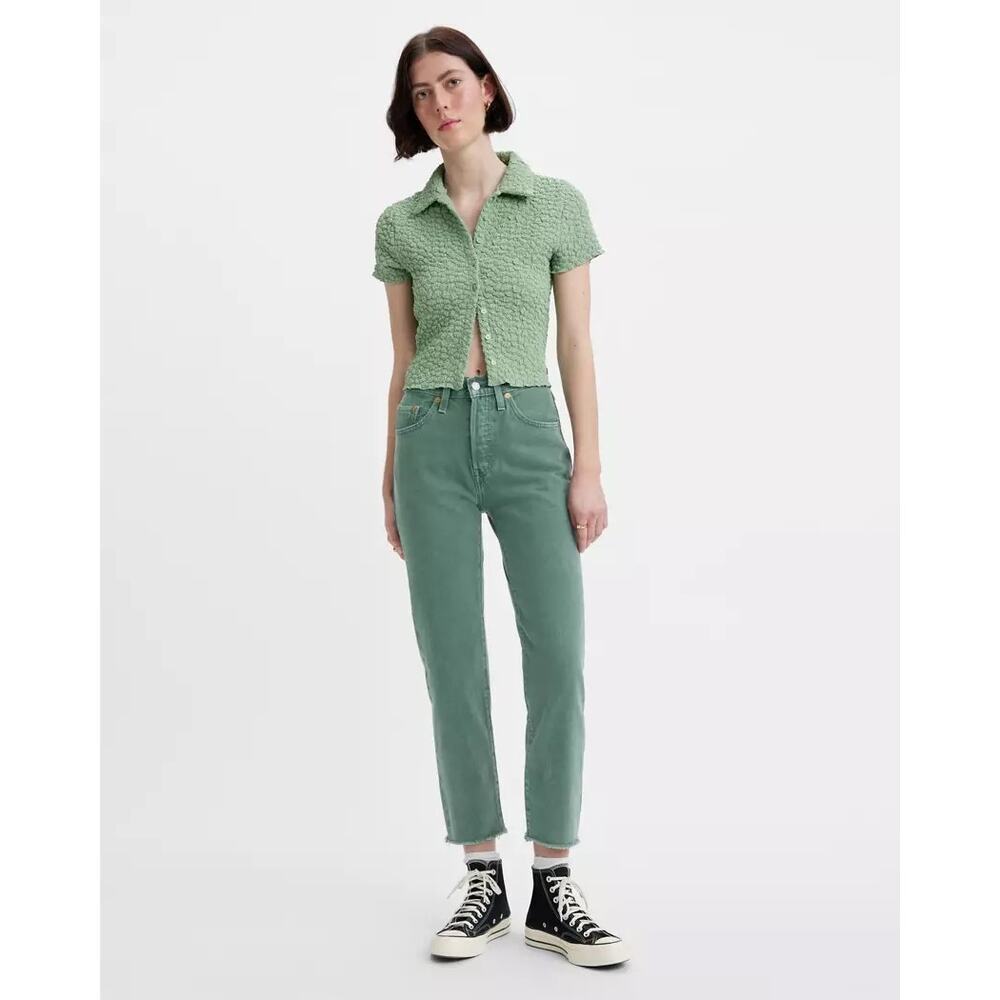 Levi's Premium 501 Original Green Misty Silver Pine Cropped Jeans Size W31 L26 - Picture 3 of 16